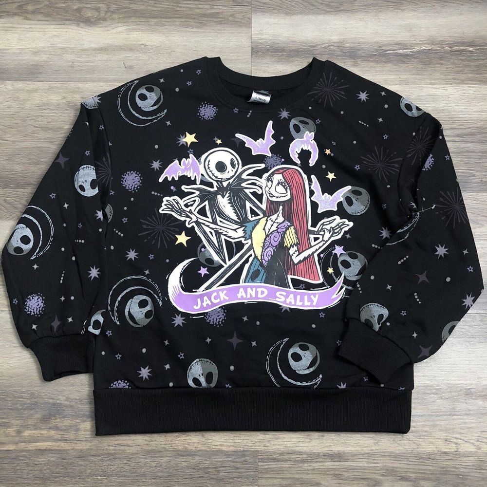 Girls The Nightmare Before Christmas Sweater L 10-12 Jack Sally Disney Crew Neck